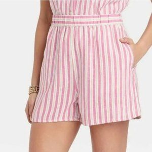 Universal Thread XS Striped Linen Rayon Pull On Elastic Waist High Rise Shorts